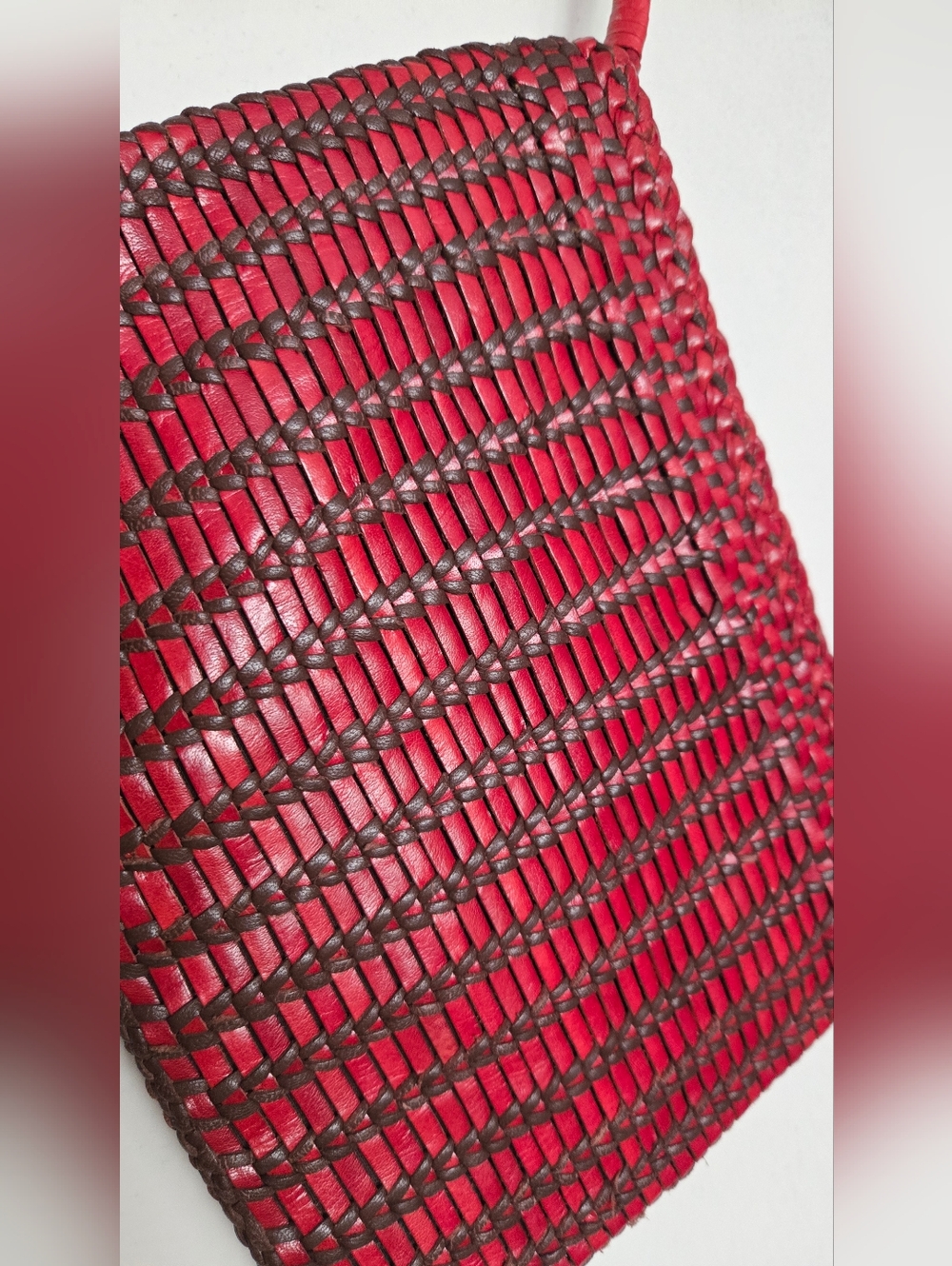 Red Leather Woven Clutch Bag - Picture 2 of 7